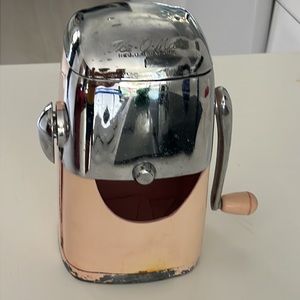 Vintage ICE-O-MAT Ice Crusher Vogue Model RIVAL Pink Chrome Hand Crank Retro